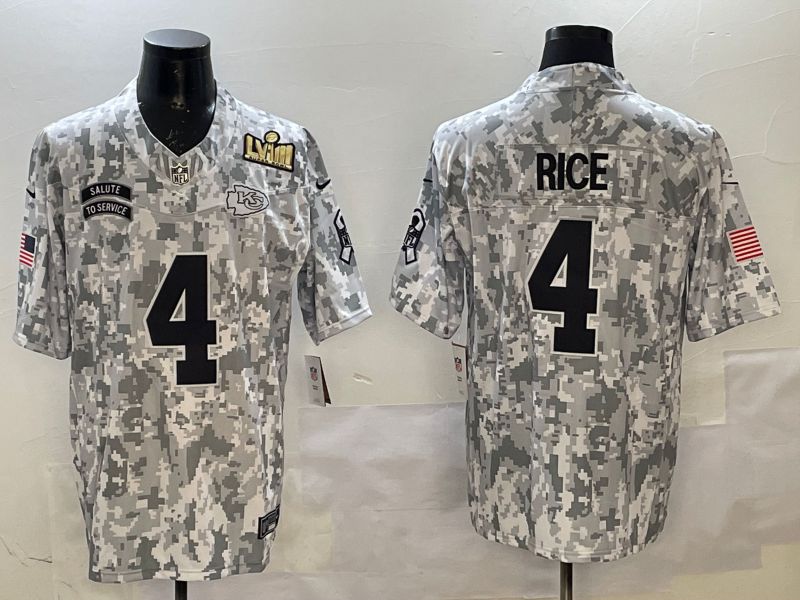 Men Kansas City Chiefs #4 Rice Camo 2025 Nike Salute to Service Limited NFL Jersey style 2